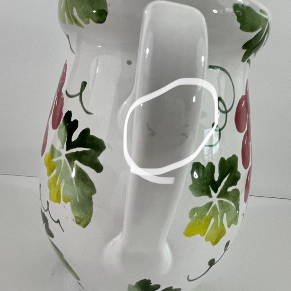 Pier 1 Imports Hand painted Pitcher Grapes & Vines Made In Italy 8” Tall - Picture 9 of 9